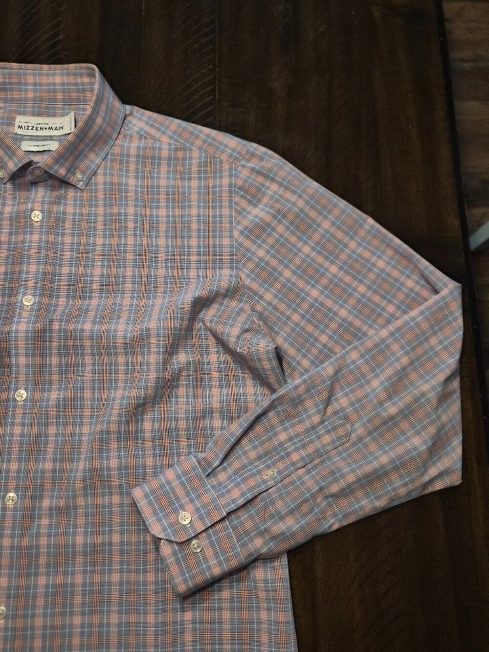 Mizzen Main Leeward Shirt Mens Size XL Trim Fit Check Blue Red Stretch G883